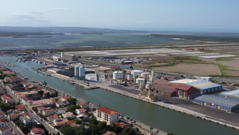 Docking-port-commercial-harbor-Port-la-Nouvelle-aerial-shot-Occitanie-France